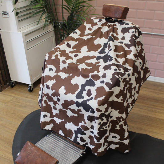 Cape Gang - Baldy Cow Print Stripe Barbers Gown - Brown and White