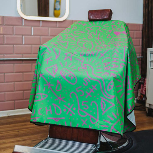 Cape Gang - Prison Style Tattoo Barber Gown - Pink and Green